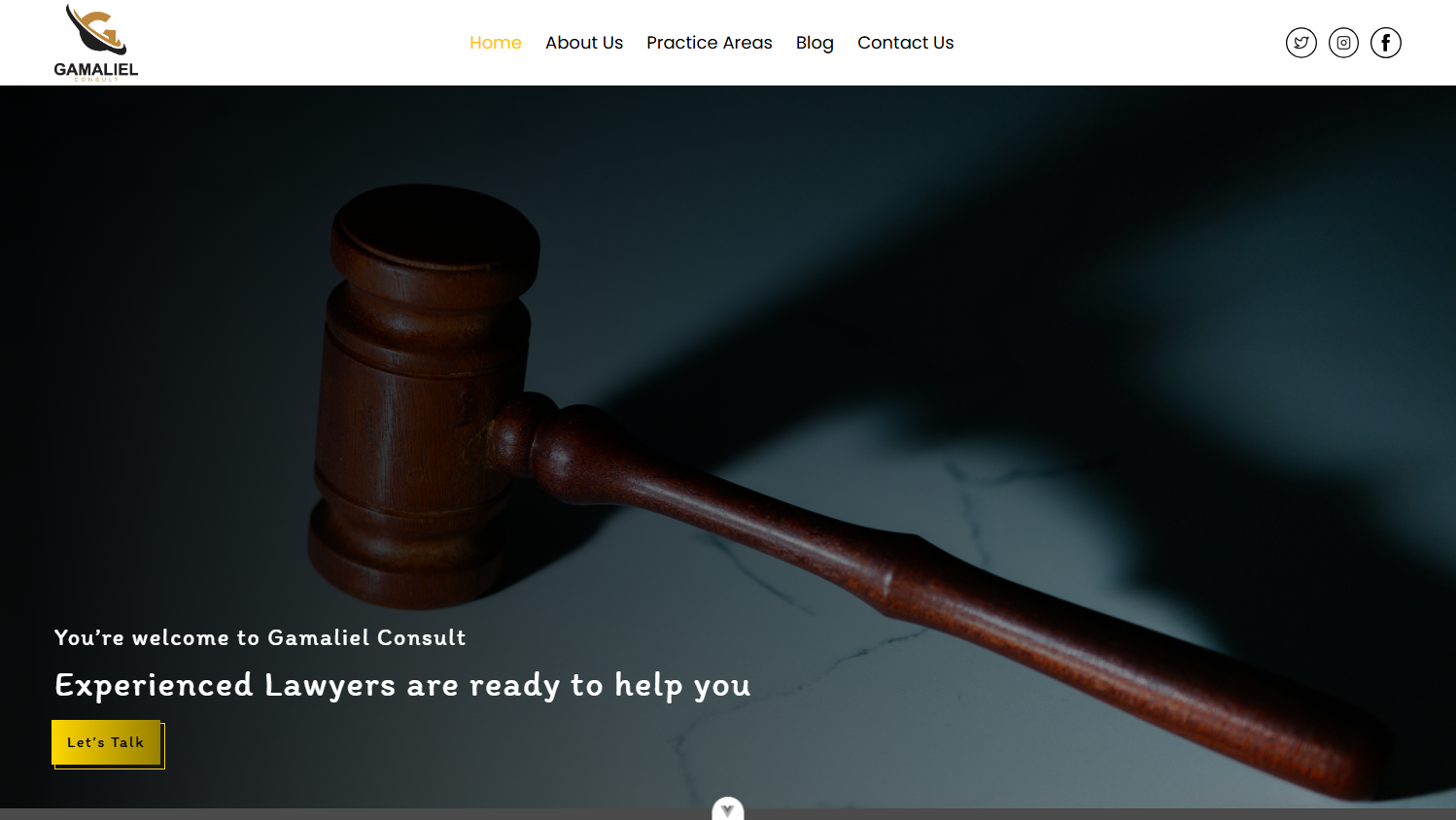 Gamaliel Consult public homepage with firm information and legal practice areas